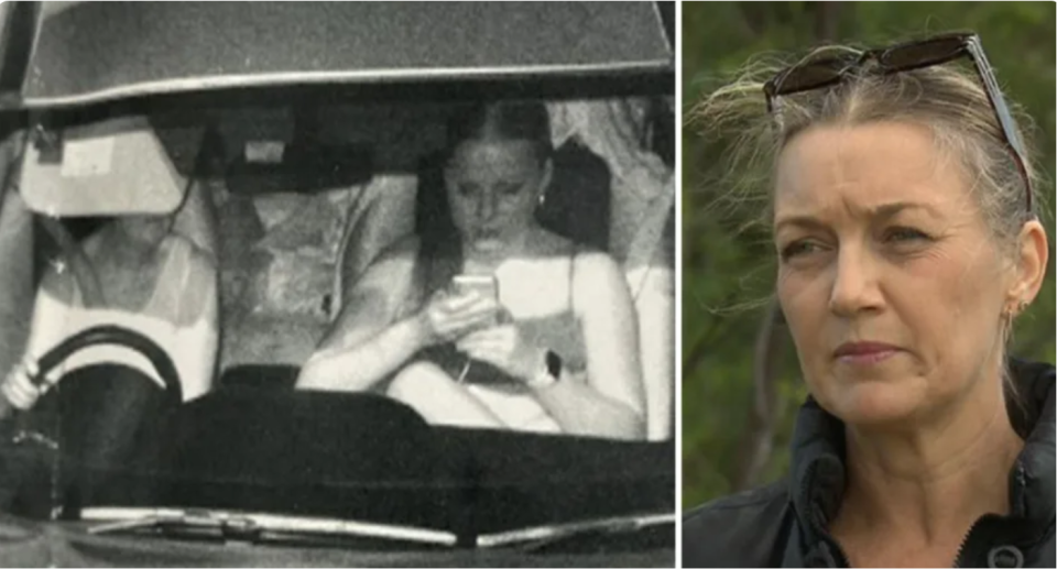 Louise Hess and her daughter in the car (left) and Louise Hess close up (right).