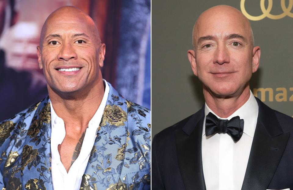 Der eine ist Fan des anderen: Dwayne Johnson (links) und Jeff Bezos (Bild: Steve Granitz/WireImage; Emma McIntyre/Getty Images)