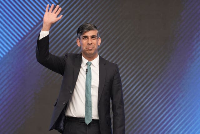 Prime Minister Rishi Sunak acknowledges the audience during a Sky News election event