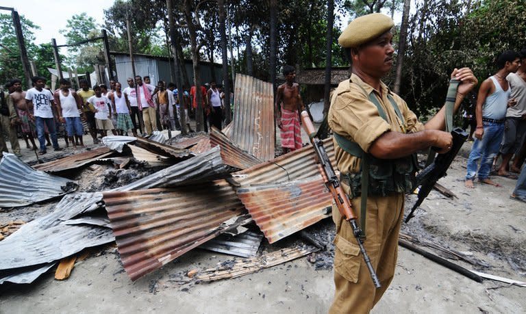 A house burnt by rioters in Kharabari Charak Math village in Assam's Barpeta district in August. Tea plantation workers torched the home of their boss, killing both him and his wife, following a labour dispute in the northeastern Indian state of Assam, officials said on Thursday