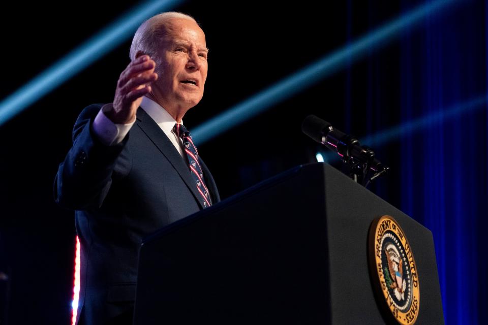 President Joe Biden campaigns near Valley Forge, Pa., on Jan. 5, 2024, when he said "democracy itself is on the ballot."