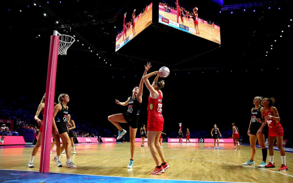 A general view of the match action between England and New Zealand during the Netball World Cup match at the M&S Bank Arena - PA