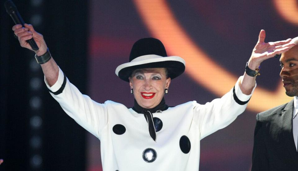 President of the Miss France committee, Genevieve de Fontenay gestures during the election of Miss France 2010.