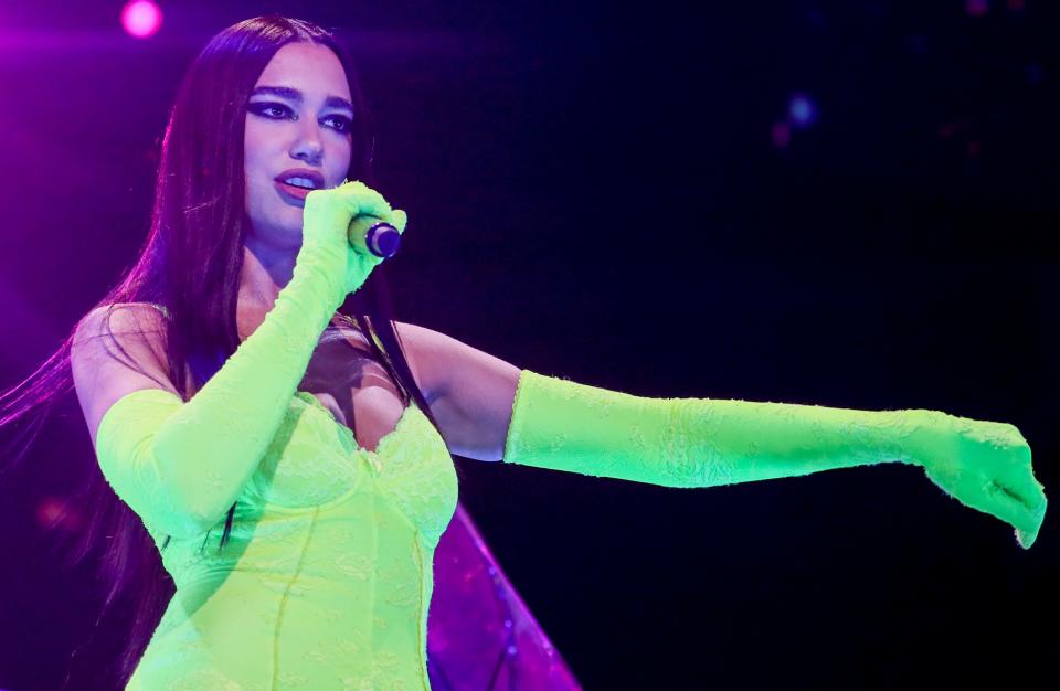 Dua Lipa performs Wednesday, Feb. 23, 2022, at Fiserv Forum in Milwaukee.