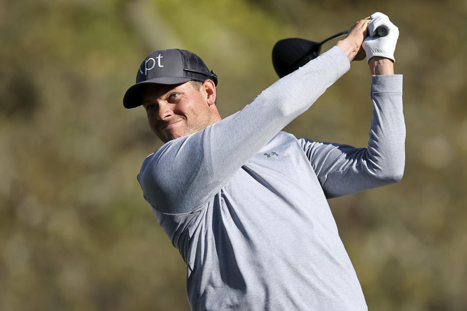 Adam Schenk tees off on the fifth hole during the second round of the Valspar Championship golf tournament Friday, March 17, 2023, at Innisbrook in Palm Harbor, Fla. (AP Photo/Mike Carlson)