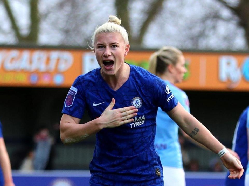 Beth England celebrates after scoring for Chelsea: Rex