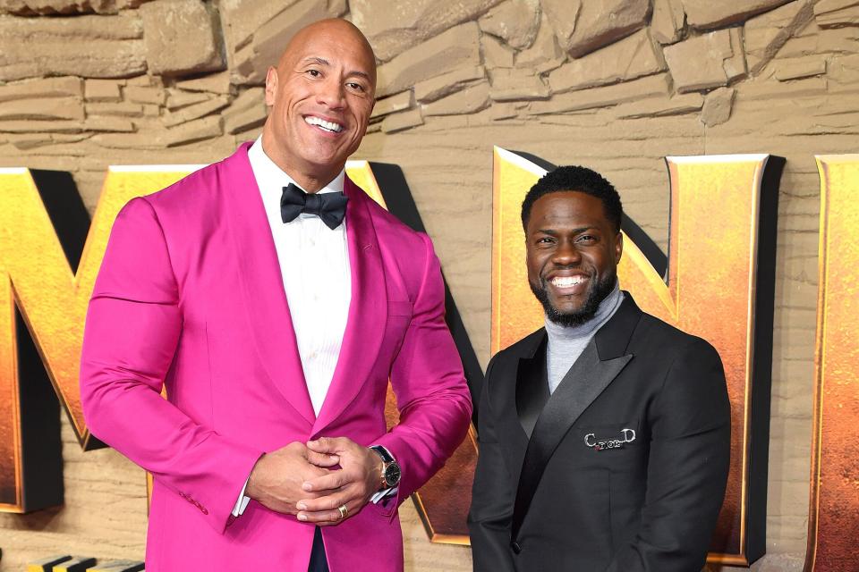 Dwayne Johnson and Kevin Hart attend the "Jumanji: The Next Level" UK Film Premiere at BFI Southbank on December 05, 2019 in London, England.