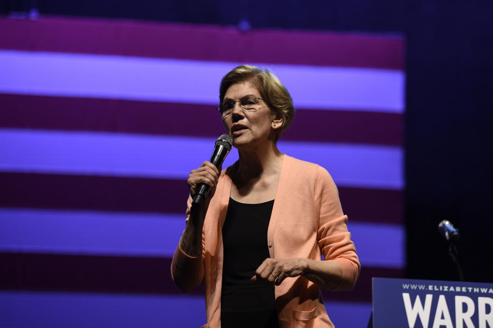 Democratic presidential hopeful Elizabeth Warren speaks at a get-out-the-vote rally on Wednesday, Feb. 26, 2020, in Charleston, S.C. (AP Photo/Meg Kinnard)