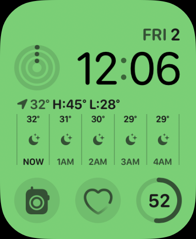 Screenshot of modular watch face with WatchOS 9 on Apple Watch Series 8.