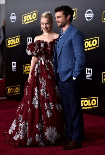 Emilia Clarke and Alden Ehrenreich attend the premiere of "Solo: A Star Wars Story" in Los Angeles, California