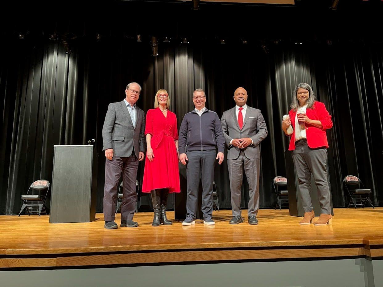 Five of the six Indiana Gubernatorial candidates: U.S. Sen. Mike Braun, Lt. Gov. Suzanne Crouch, Fort Wayne businessman Eric Doden, former Indiana A.G. Curtis Hill and Indianapolis mother Jamie Reitenour appeared at Knightstown's straw poll last Saturday, Feb. 17, at Knightstown Community High School.