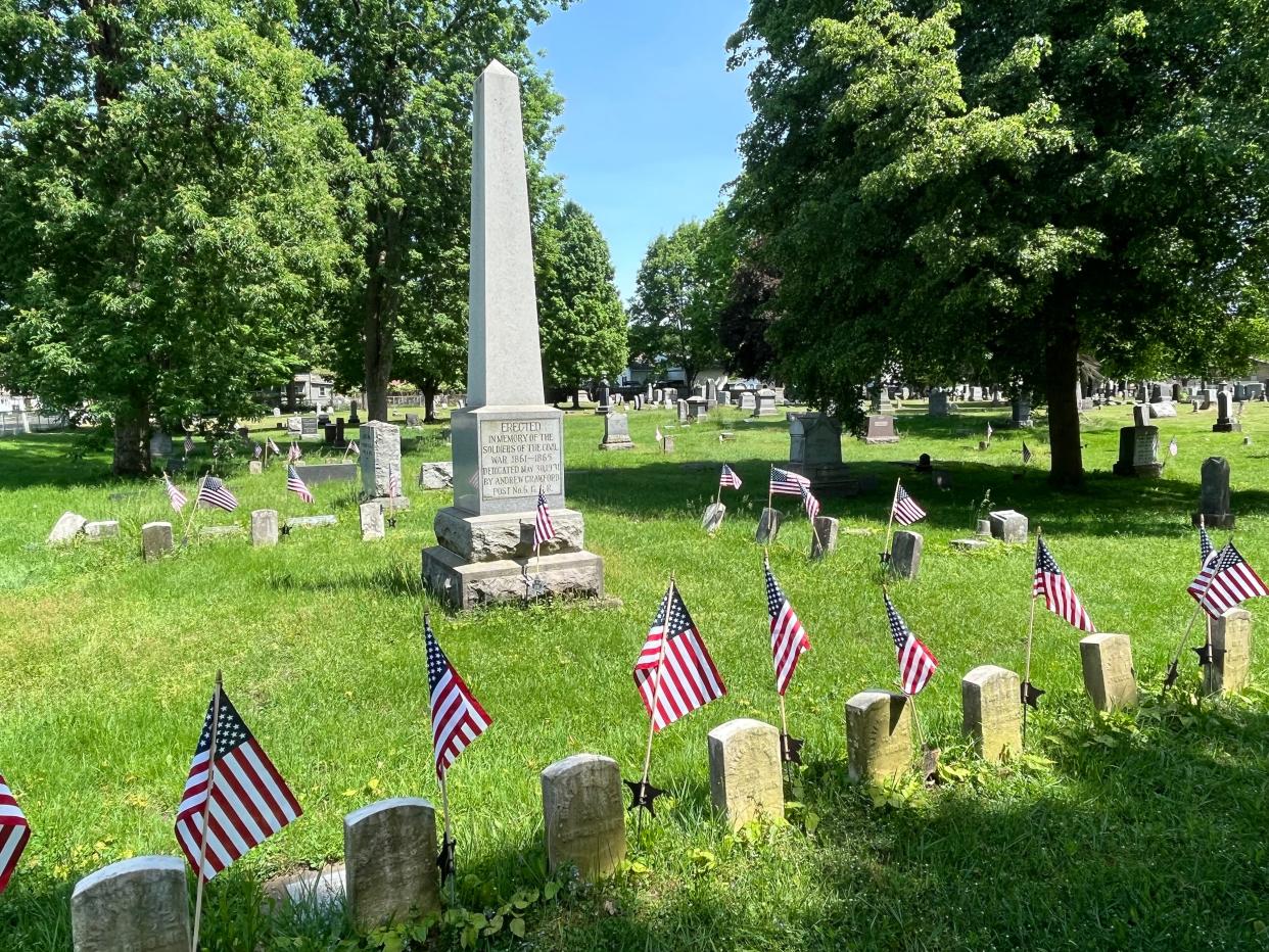 The Grand Army of the Republic, an organization for Union veterans of the Civil War, erected this monument in Fair Avenue Cemetery in New Philadelphia in 1931.