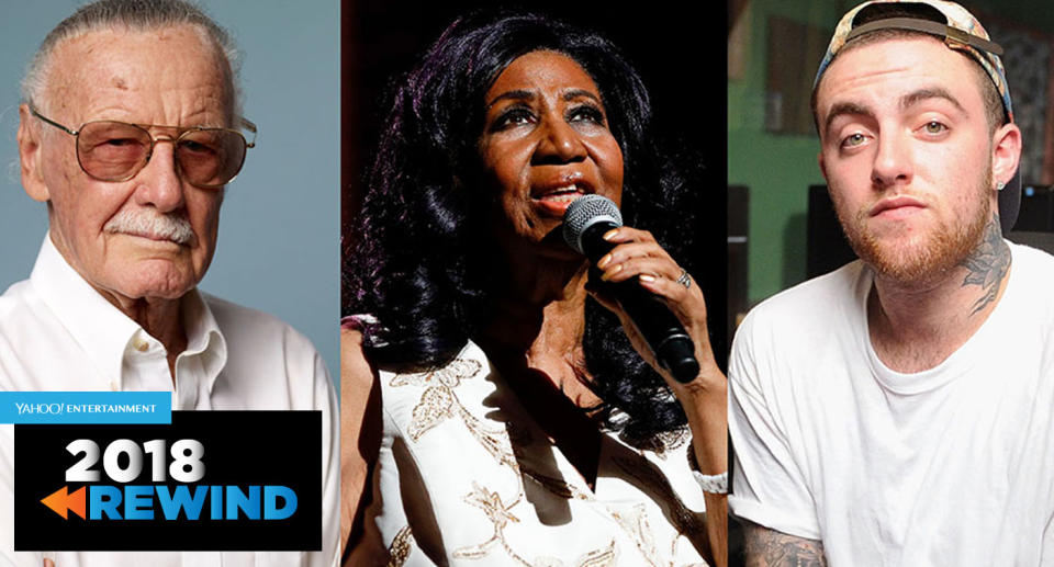 Stan Lee, Aretha Franklin and Mac Miller are among the entertainers who died in 2018. (Photo: Getty Images)