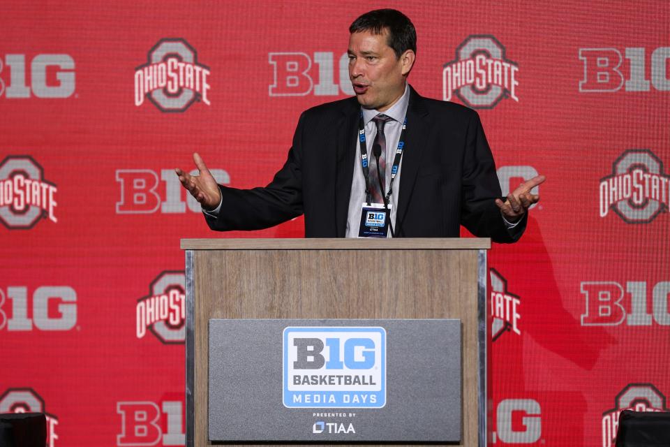 Ohio State coach Kevin McGuff speaks at Big Ten basketball media days.