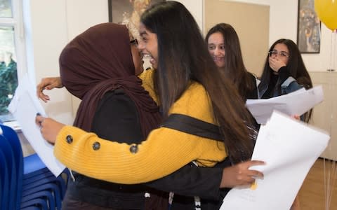 Children get their results at Michaela Community School