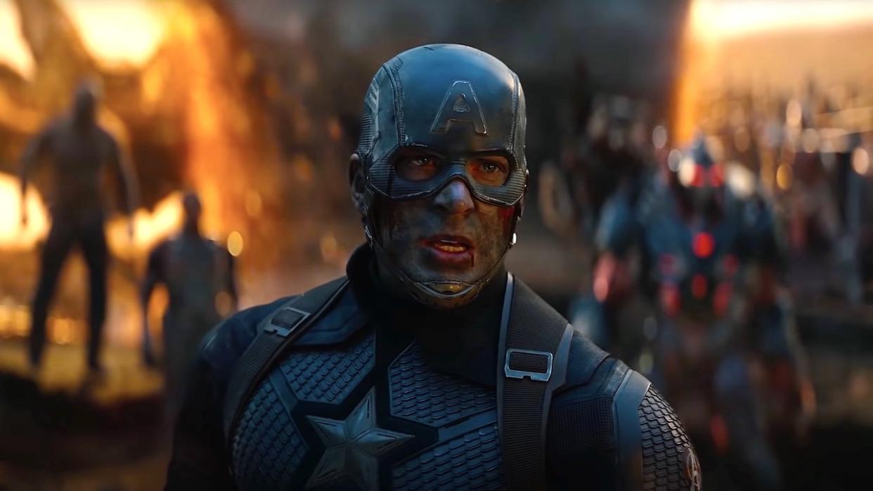  Chris Evans' Captain America in front of portals in Avengers: Endgame. 