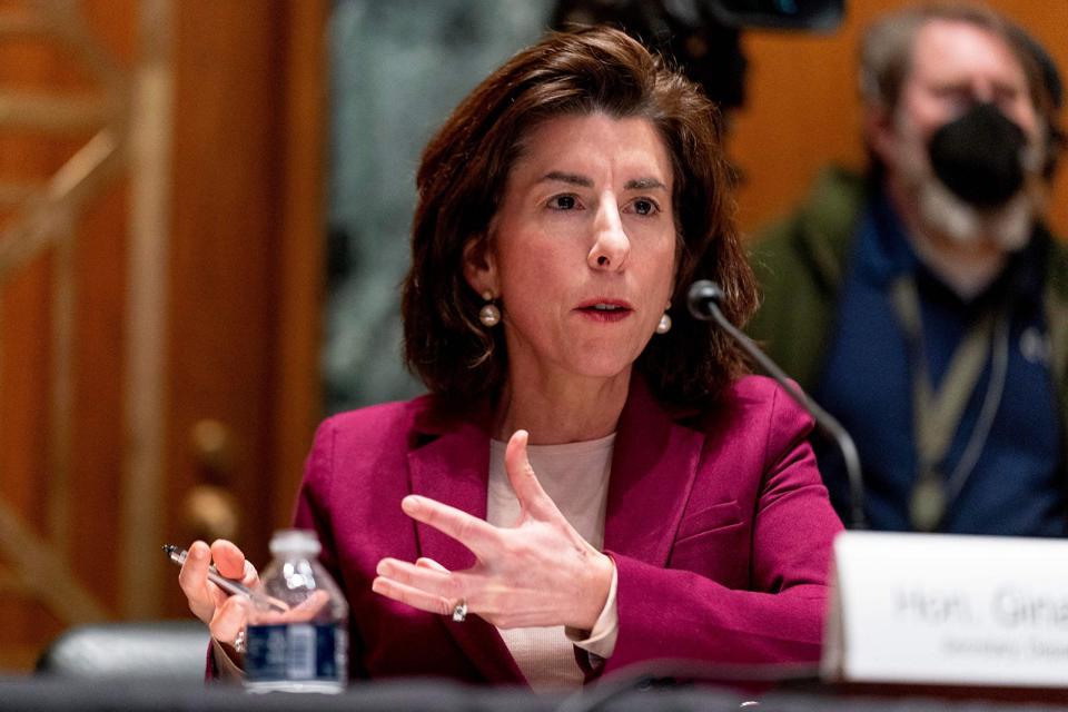 U.S. Commerce Secretary Gina Raimondo testifies at a February 2022 Senate Appropriations subcommittee hearing on expanding broadband access.