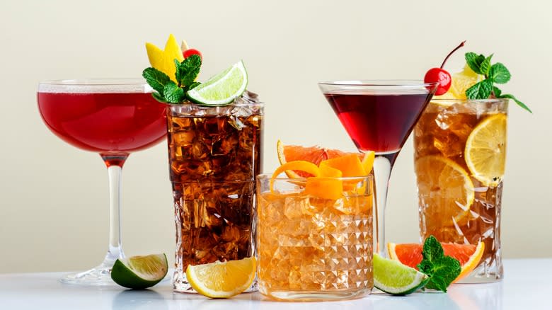 Variety of garnished summer cocktails
