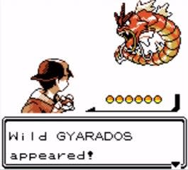 A trainer is seen battling a Shiny Gyarados.