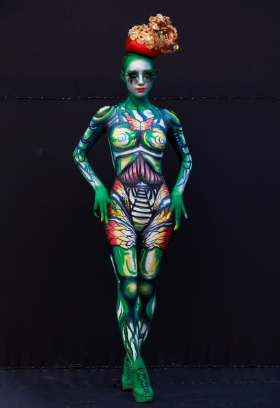 A model participates in a 2012 International Bodypainting Festival Asia at Duryu park on September 1, 2012 in Daegu, South Korea. The festival is the largest event in the field of body painting and spreads the art form to thousands of interested visitors each year. (Photo by Chung Sung-Jun/Getty Images)