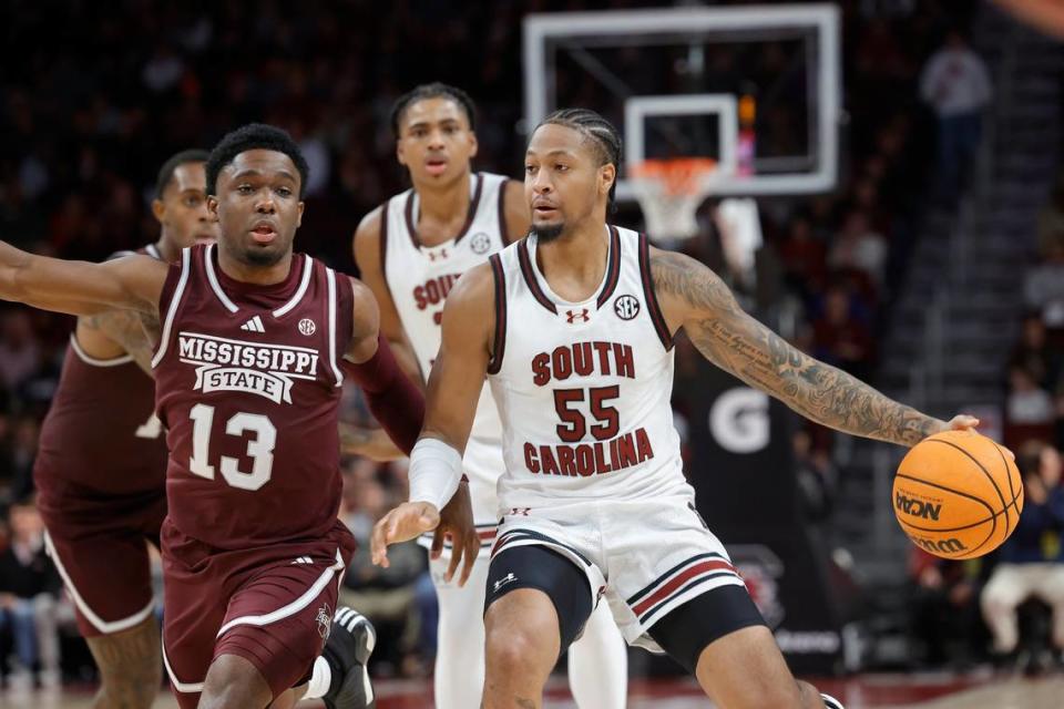 South Carolina fifth-year guard Ta’Lon Cooper (55) is averaging 9.7 points, 4.3 rebounds and 4.2 assists per game this season for the Gamecocks. Joshua Boucher/jboucher@thestate.com