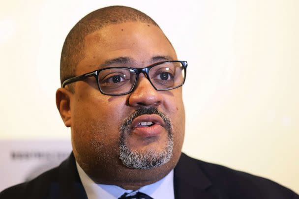 PHOTO: Manhattan District Attorney Alvin Bragg speaks at a press conference after the sentencing hearing of the Trump Organization at the New York Supreme Court, Jan. 13, 2023, in New York City. (Michael M. Santiago/Getty Images)