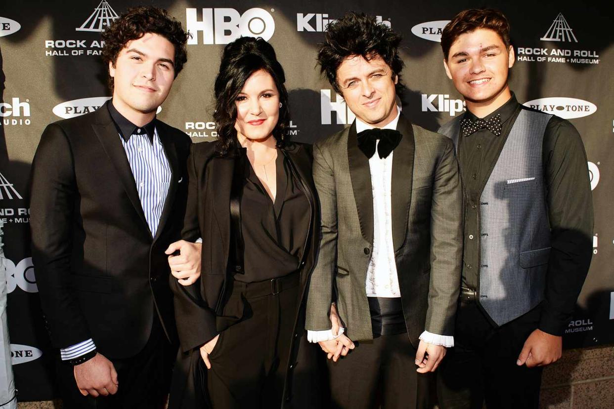 <p>Kevin Mazur/WireImage</p> Joseph Armstrong, Adrienne Armstrong, Billie Joe Armstrong and Jakob Armstrong attend the 30th Annual Rock And Roll Hall Of Fame Induction Ceremony at Public Hall on April 18, 2015 in Cleveland, Ohio.