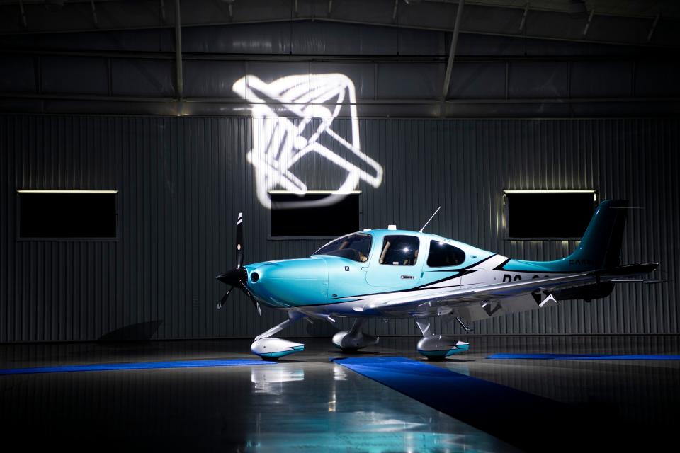 A plane is ready for delivery at Cirrus Aircraft's delivery center located at 112 Cirrus Landing next to McGhee Tyson Airport in Alcoa on Tuesday, July 19, 2022. The company is projecting a record-breaking sales year and continues to invest in its East Tennessee hub.