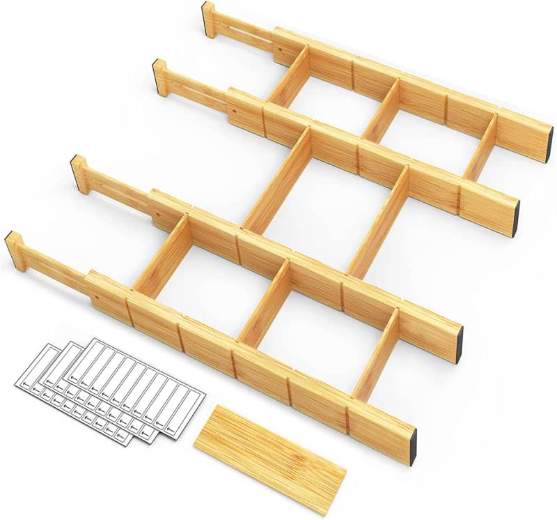 SpaceAid Bamboo Drawer Dividers with Inserts and Labels