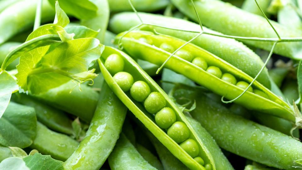 open green pea pods