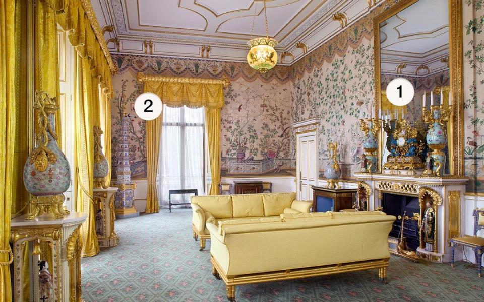 The Yellow Drawing Room is located at the south end of the Principal Corridor