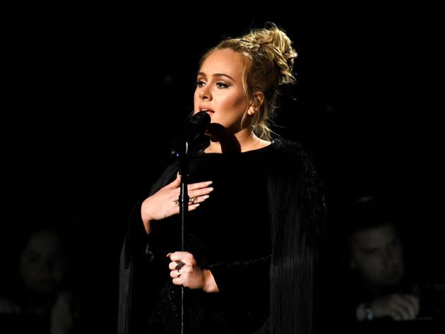 Adele on stage at the 2017 Grammys (Photo: Kevork Djansezian via Getty Images)