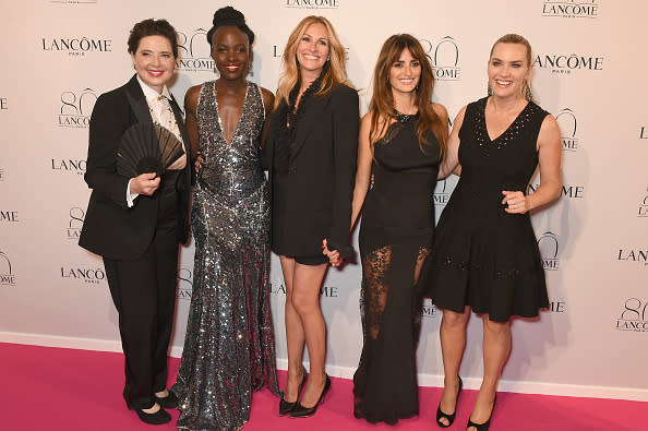 <p>The quintet of Lancome ladies radiated on the red carpet to celebrate the beauty brand’s 80th anniversary. Roberts, in the middle, donned a Givenchy shorts suit.</p>