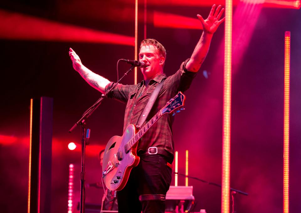 Josh Homme of Queens of the Stone Age performs at the Boston Calling Music Festival on Saturday, May 26, 2018, in Allston, Mass.