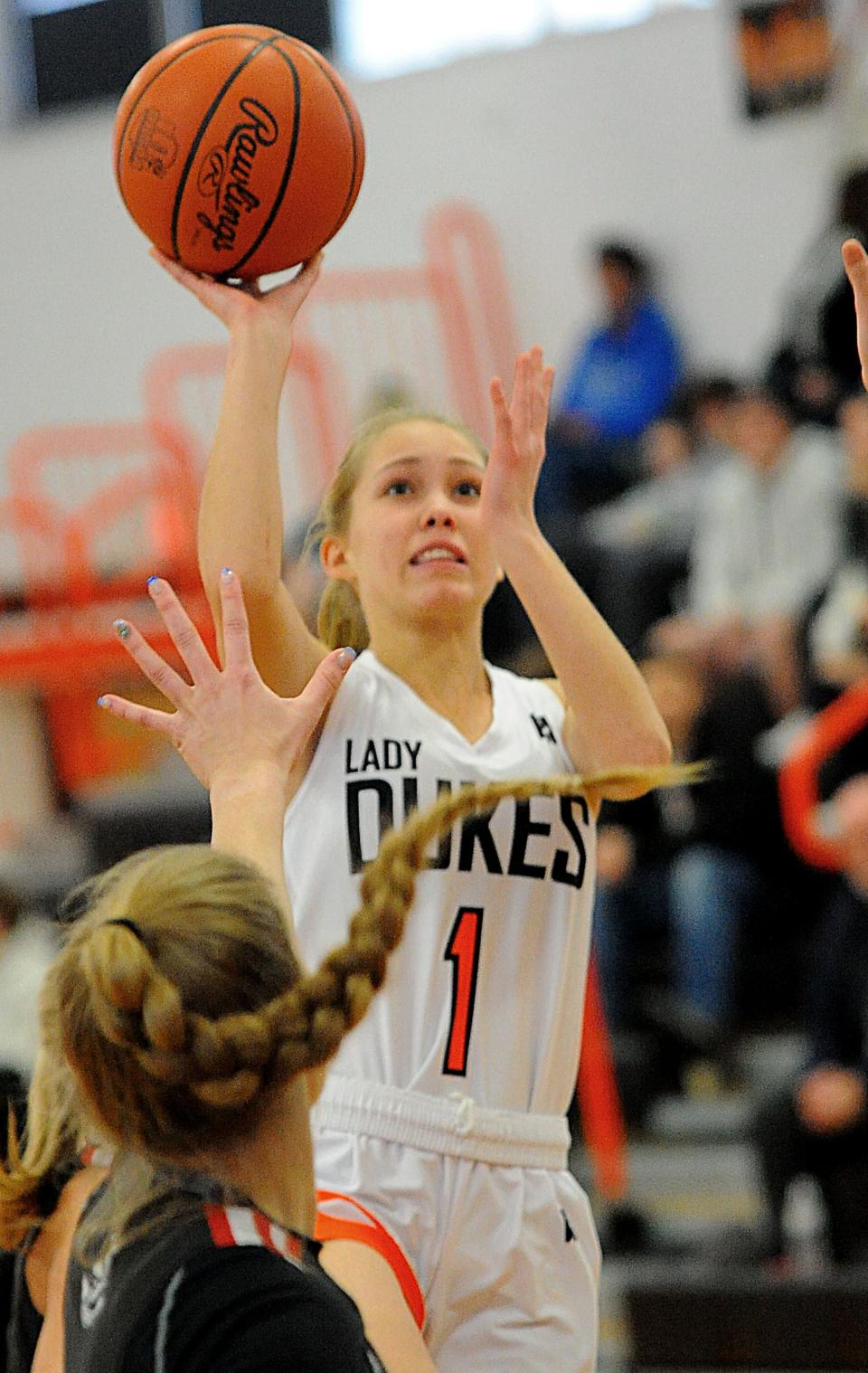 Marlington's Maria Warner puts up a shot in an Eastern Buckeye Conference game against Salem at Marlington High School Saturday, January 15, 2022.