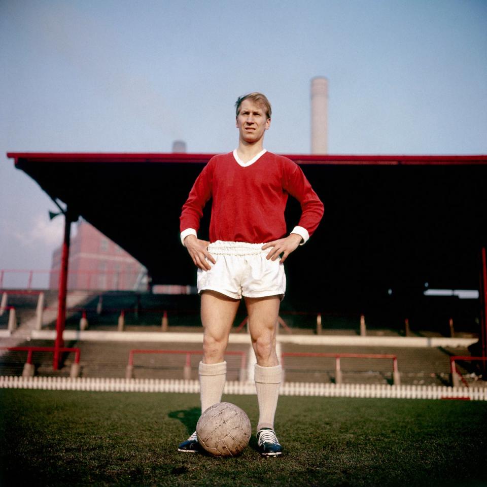 Charlton in the red and white of his beloved United, in October 1960 (PA)