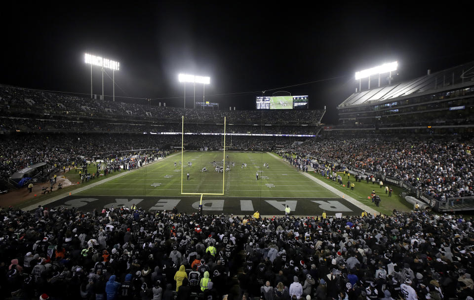 The Oakland Raiders may still play their 2019 schedule in Oakland. (AP Photo/Jeff Chiu, File)