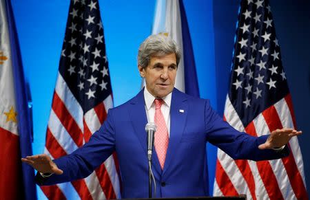 U.S. Secretary of State John Kerry speaks during a joint news conference with Philippine Foreign Affairs Secretary Perfecto Yasay (not pictured) at the Department of Foreign Affairs in Pasay city Metro Manila, Philippines July 27, 2016. REUTERS/Erik De Castro