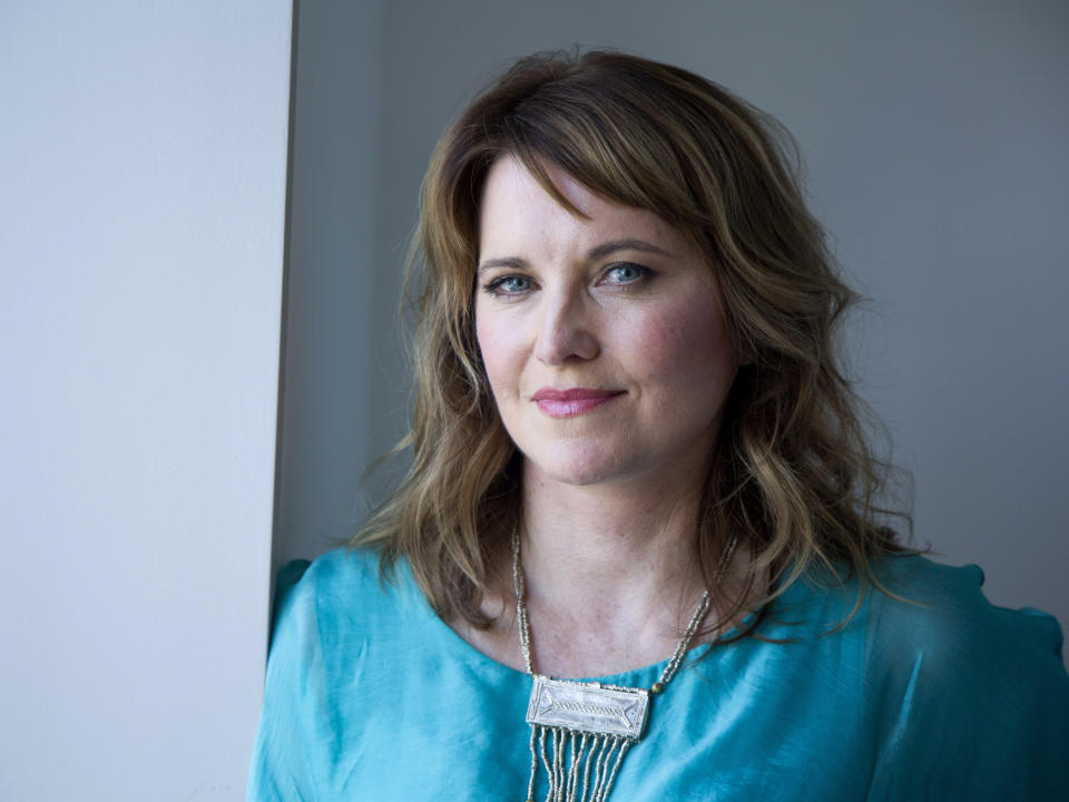 This July 22, 2019 photo shows actress Lucy Lawless posing for a portrait in New York to promote her new crime TV series “My Life Is Murder,” which premieres on Acorn TV starting Aug. 5. (Photo by Andy Kropa/Invision/AP)
