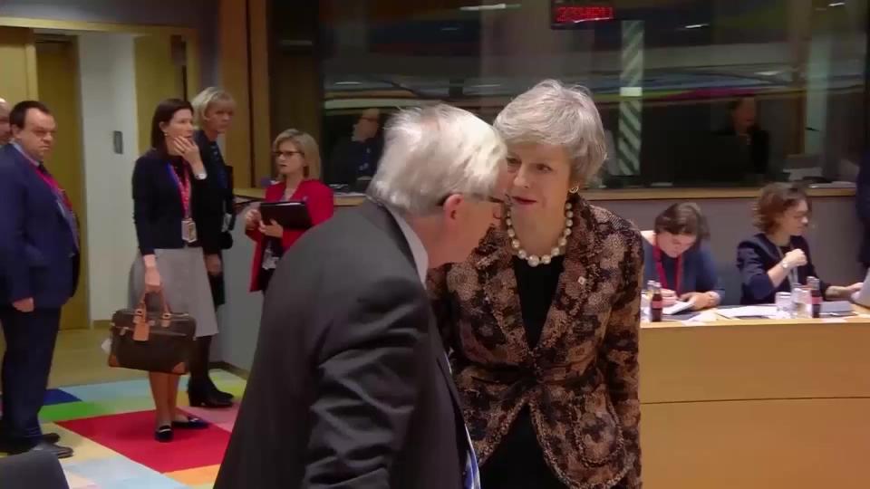 <p>Cameras filmed the stern conversation at the start of a European Commission summit on Brexit, starting a deluge of jokes online.</p>