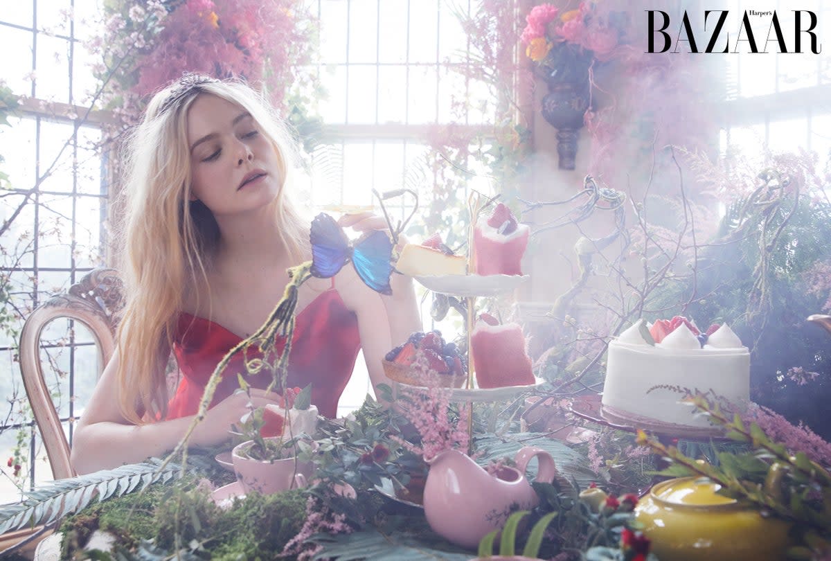 Elle Fanning is the cover star of the May edition of  Harper’s Bazaar UK (Harper’s Bazaar UK/Alexi Lubomirski)