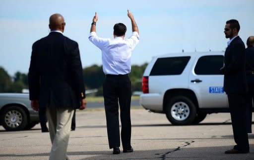 US Republican presidential candidate Mitt Romney is shown at Norfolk International Airport in Norfolk, Virginia, October 17, 2012. Romney seemed still rueful after last Tuesday's vote, which his own campaign team had predicted he would win handily, and which numerous polls leading into the election said was too close to call