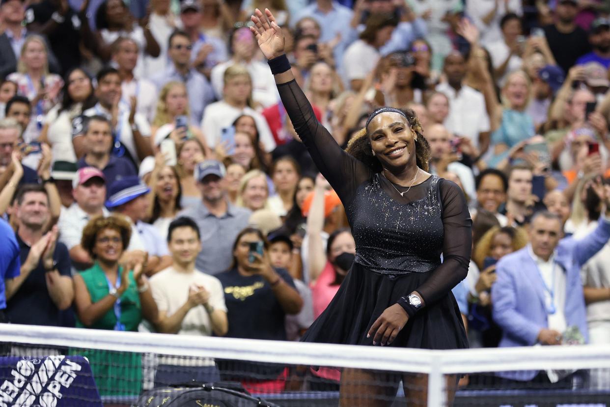 Serena Williams of the United States celebrates after defeating Anett Kontaveit of Estonia in their Women's Singles Second Round match on Day Three of the 2022 U.S. Open at USTA Billie Jean King National Tennis Center on Aug. 31, 2022, in Flushing, Queens.