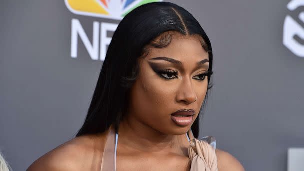 PHOTO: In this May 15, 2022, file photo, Megan Thee Stallion arrives at the Billboard Music Awards at the MGM Grand Garden Arena in Las Vegas. (Jordan Strauss/Invision via AP)