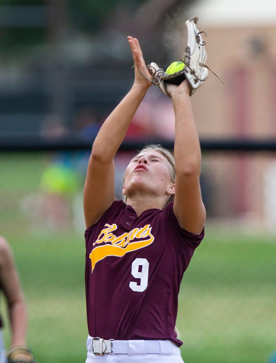 Brandywine's Chloe Parker makes a catch during the Brandywine vs. Constantine district softball game Tuesday, May 31, 2022 at Buchanan High School. 