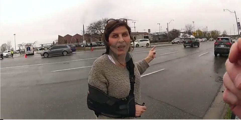 Body camera footage shows Insp. Joyce Schertzer on May 1, 2022 talking to Const. Braden Doherty at the scene of her nephew's single-vehicle collision near The Boulevard Club at 1491 Lake Shore Boulevard W.