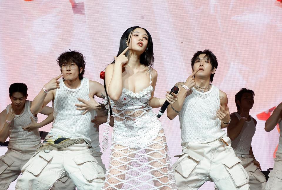 Bibi performs during the 88rising Futures showcase at the Mojave Tent during the 2024 Coachella Valley Music and Arts Festival at Empire Polo Club on April 14, 2024 in Indio, California.