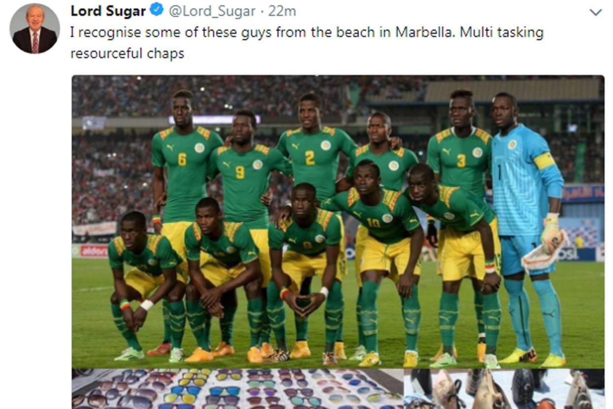 Lord Sugar later deleted the 'racist' tweet: Twitter