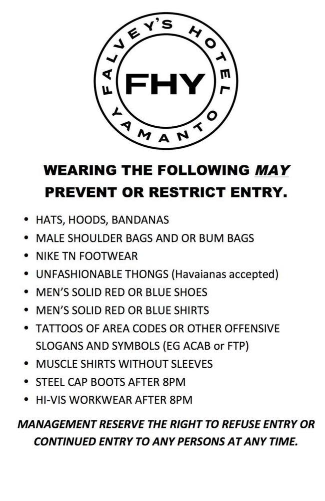 Queensland pub Falveyâ€™s Hotel Yamanto has caused a stir after it's restrictive dress code was spotted online. Picture: Supplied.