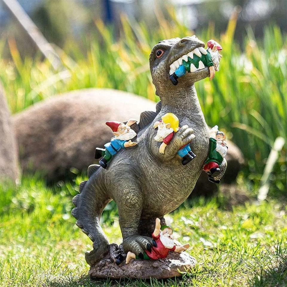 dinosaur garden gnome statue, funny garden gnomes